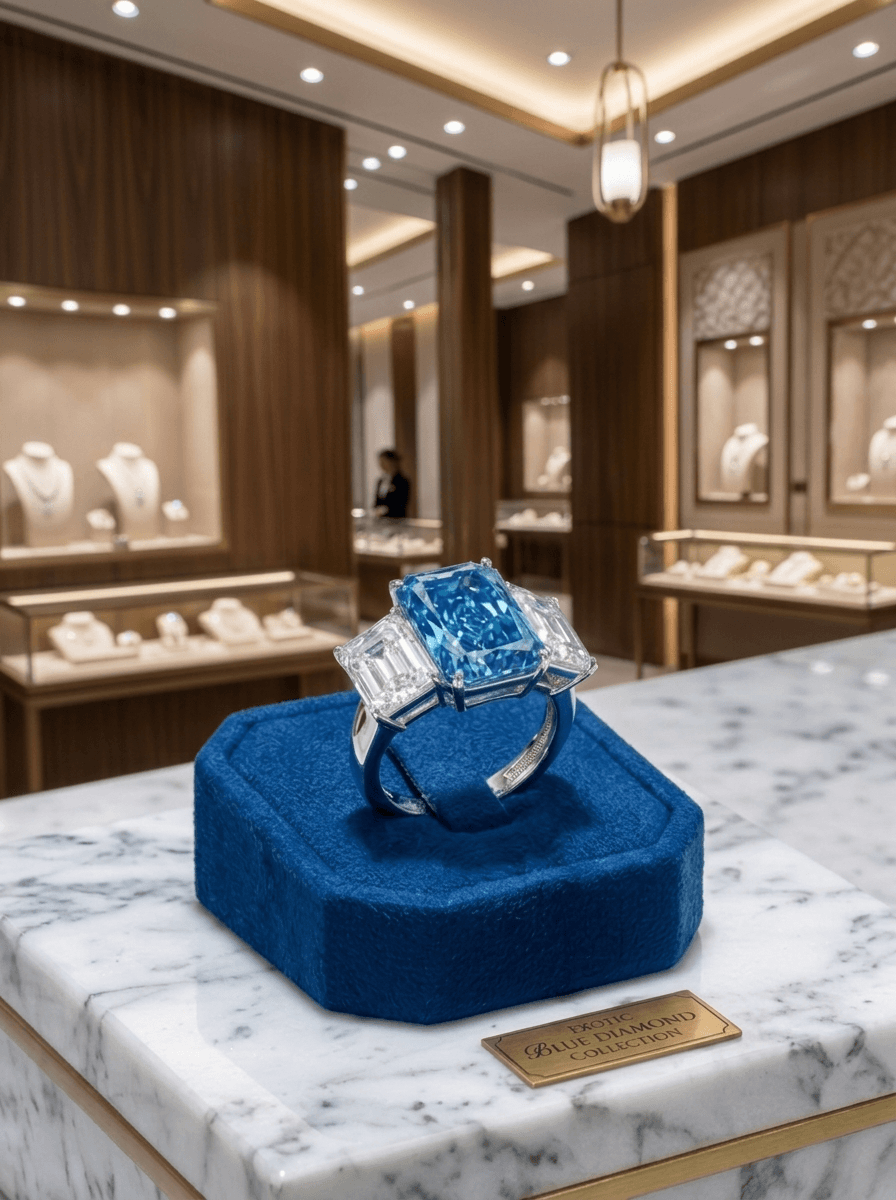 블루 다이아몬드 마담링 · 바게트컷 블루 랩다이아몬드 3ct · 화이트 랩다이아몬드 1.5ct